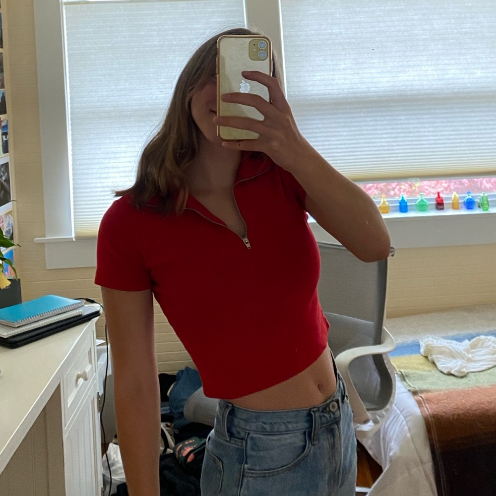 Brandy Melville red quarter zip